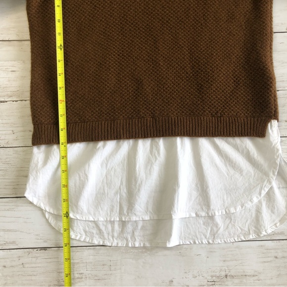 J.CREW Women Brown/White Crewneck Back Zip Pullover knit Shirt Tail Sweater Sz S - Picture 8 of 11